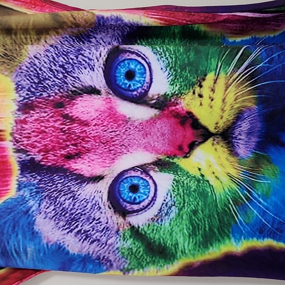Neon colorful Vivid cat face graphic racerback tank top woman's size medium - Picture 4 of 7